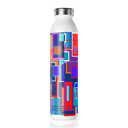 Slim Water Bottle - No. 233 - Multicoloured Squared - By Irish Artist Fiona de Lacy