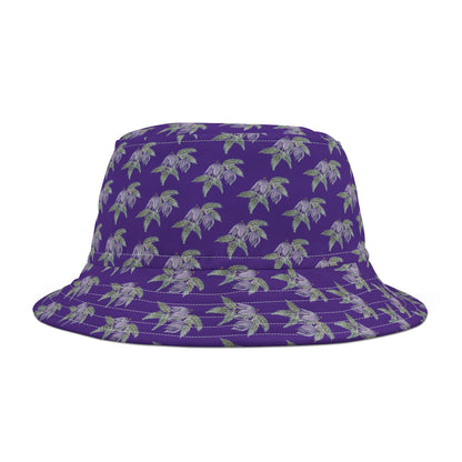 Bucket Hat  - No. 270 - Two Purple Drop Flowers on Purple - By Irish Artist Fiona de Lacy