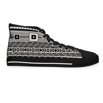 Women's High Top Sneakers - No. 298 A  - Black, Grey, White Stripe  - By Irish Artist Fiona de Lacy