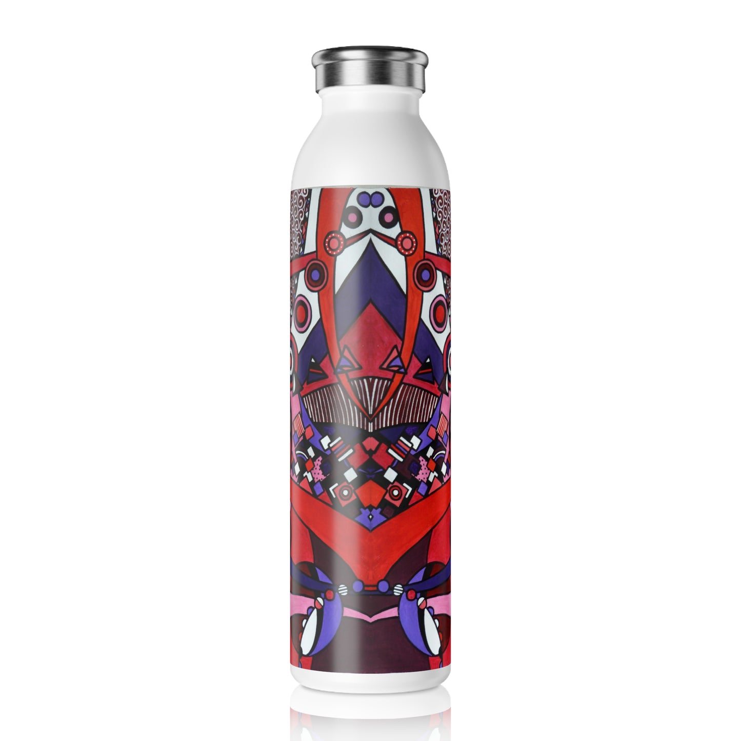 Slim Water Bottle - No. 220 'Connections' - By Irish Artist Fiona de Lacy - Pink, Red, Black, White, Purple