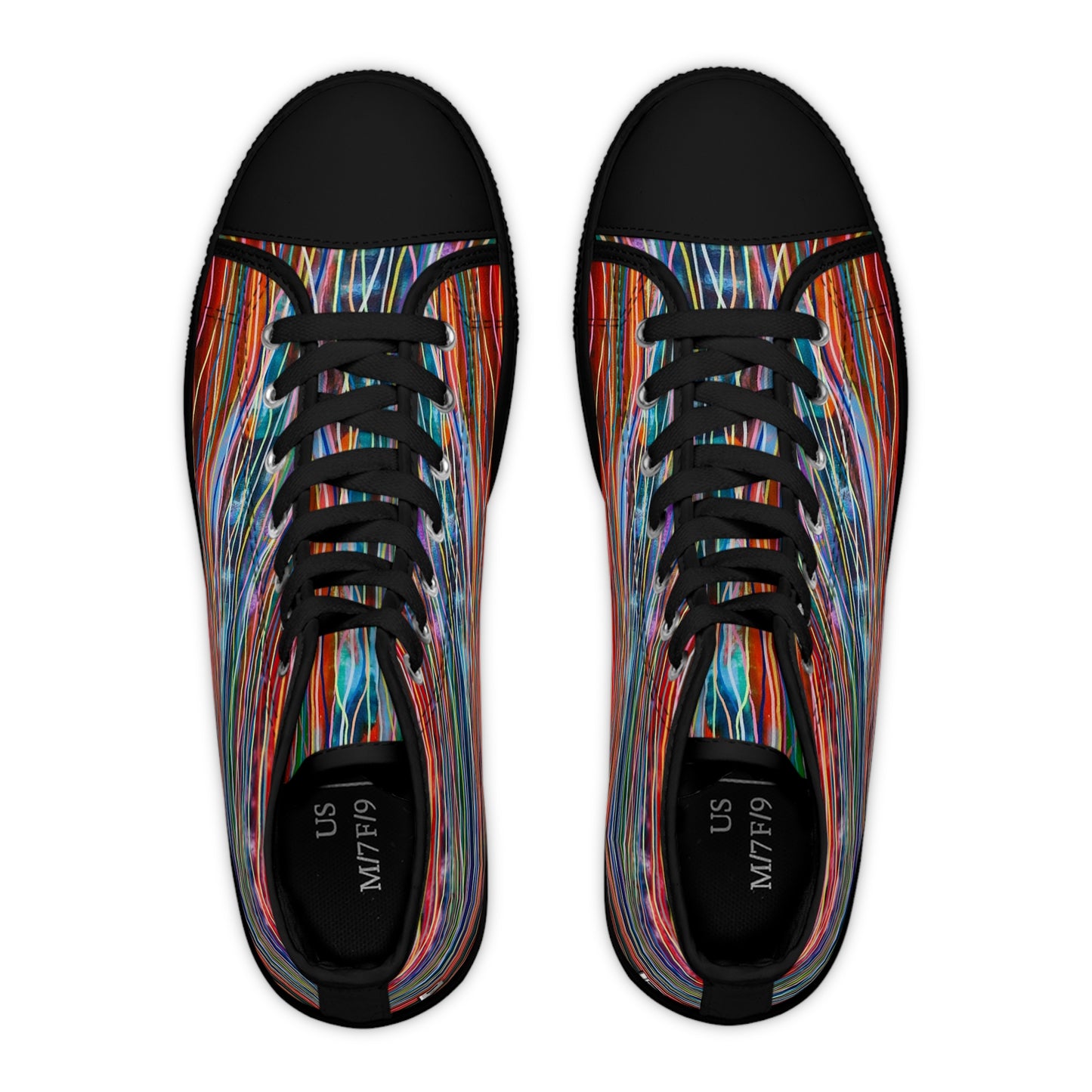 Women's High Top Sneakers, No. 236 - Oceans - Multicoloured lines - By Irish Artist Fiona de Lacy