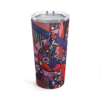 Tumbler 20oz - No. 220 - 'Connections' - By Irish Artist Fiona de Lacy - Red, Pink, Purple, Black, White