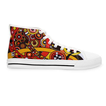 Women's High Top Sneakers - No. 222 - 'Clockworks' - By Irish Artist Fiona de Lacy - Orange, Red, Black,Yellow