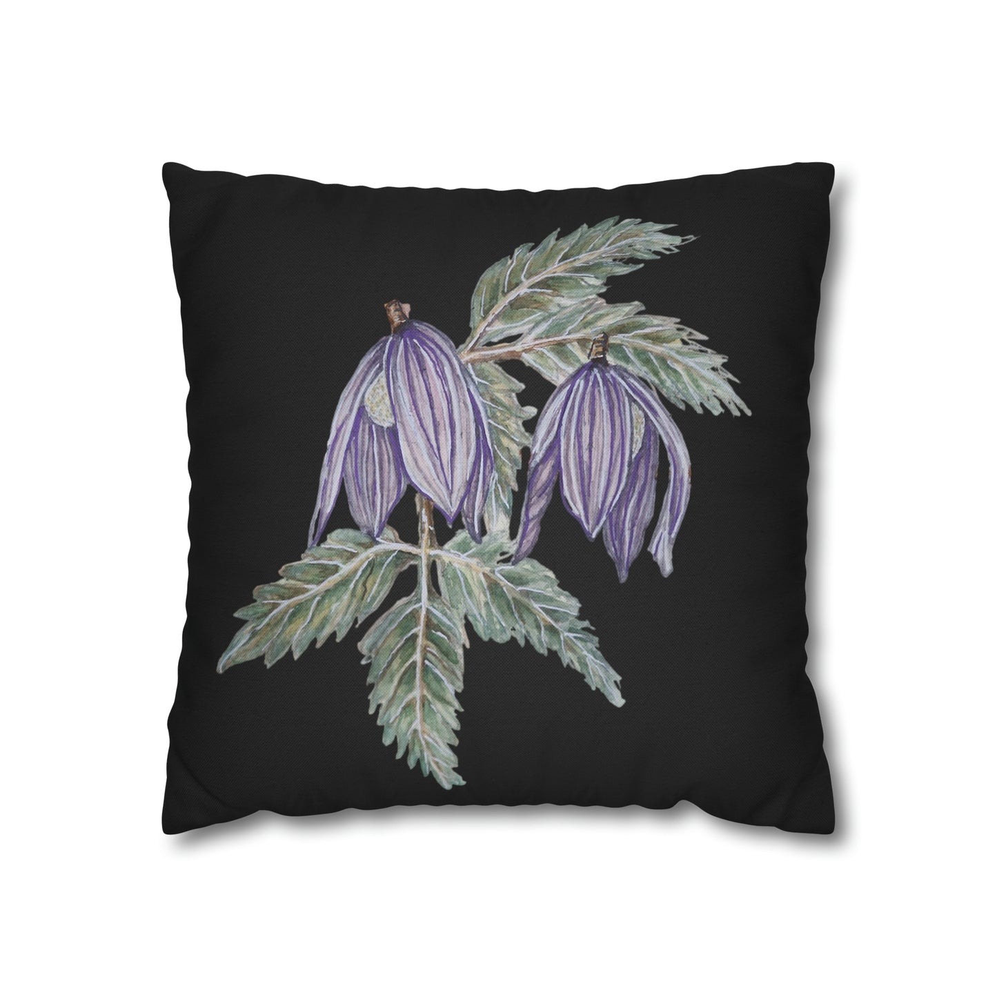 Cushion Pillow Case - No. 270 - Purple Drop Flowers on Black