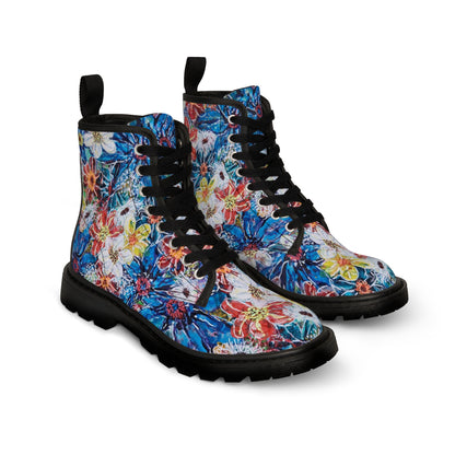 Women's Canvas Boots - No. 242 - Large Blue Flowers