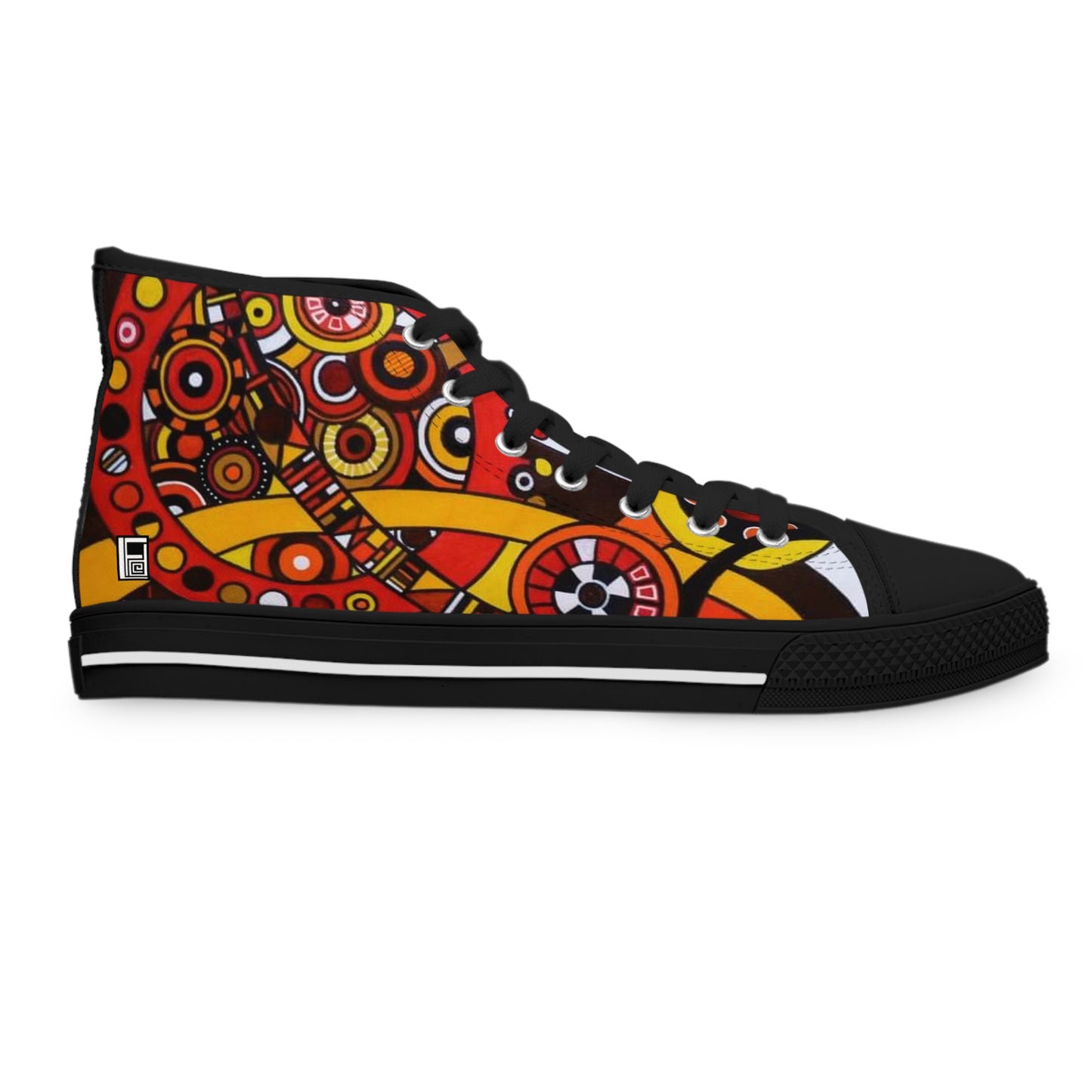 Women's High Top Sneakers - No. 222 - 'Clockworks' - By Irish Artist Fiona de Lacy - Orange, Red, Black,Yellow