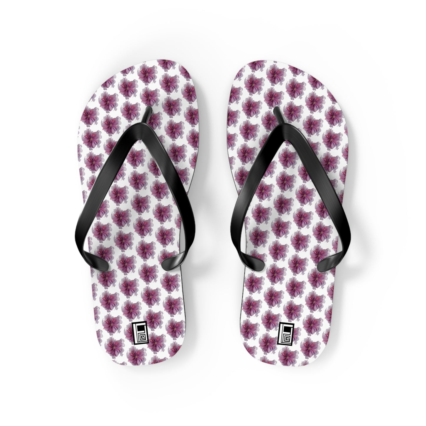 Flip Flops - No. 269 - Purple Pink Flower on White - By Irish Artist Fiona de Lacy