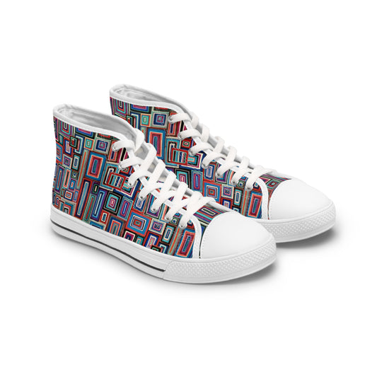 Women's High Top Sneakers - No. 311 - Rectangles Abstract