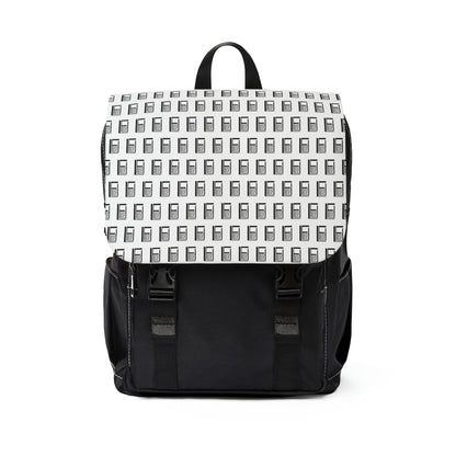 Casual Shoulder Backpack,  No. 000 - Artists Logo on White -  By Irish Artist Fiona de Lacy