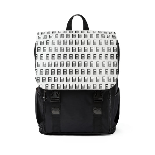 Casual Shoulder Backpack,  No. 000 - Artists Logo on White -  By Irish Artist Fiona de Lacy