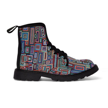 Women's Canvas Boots No. 311  - Red & Blue Rectangles