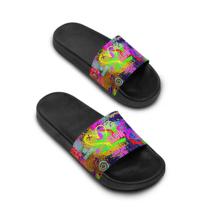 Women's Slide Sandals - No. 232 - Graffiti 'Glow' - By Irish Artist Fiona de Lacy