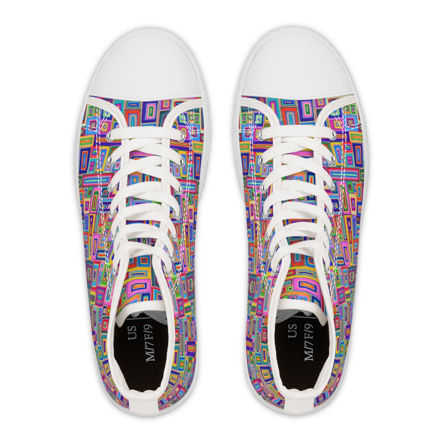 Women's High Top Sneakers - No. 264 - Light Multicoloured Rectangles - By Irish Artist Fiona de Lacy