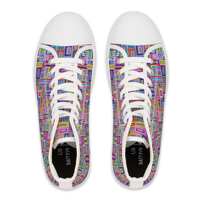 Women's High Top Sneakers - No. 264 - Light Multicoloured Rectangles - By Irish Artist Fiona de Lacy