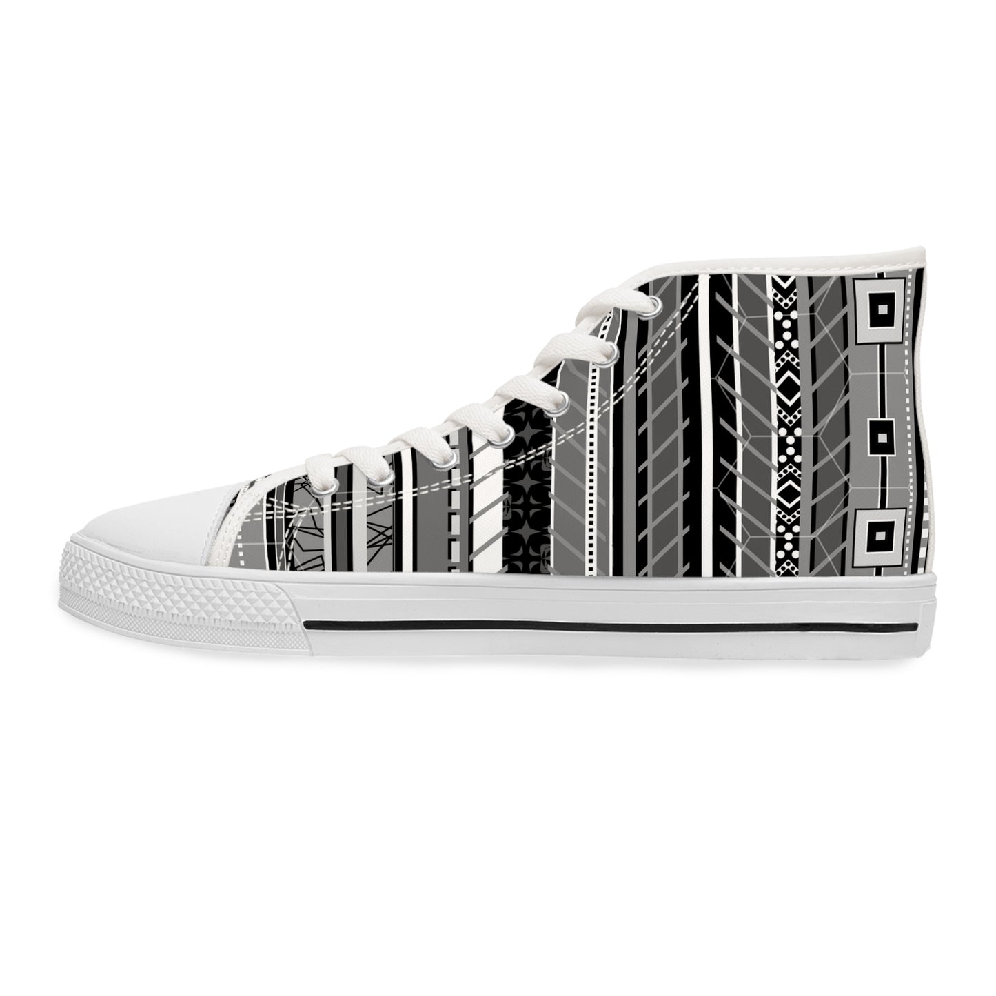 Women's High Top Sneakers, No. 298 Black, Grey, White Stripe By Irish Artist Fiona de Lacy