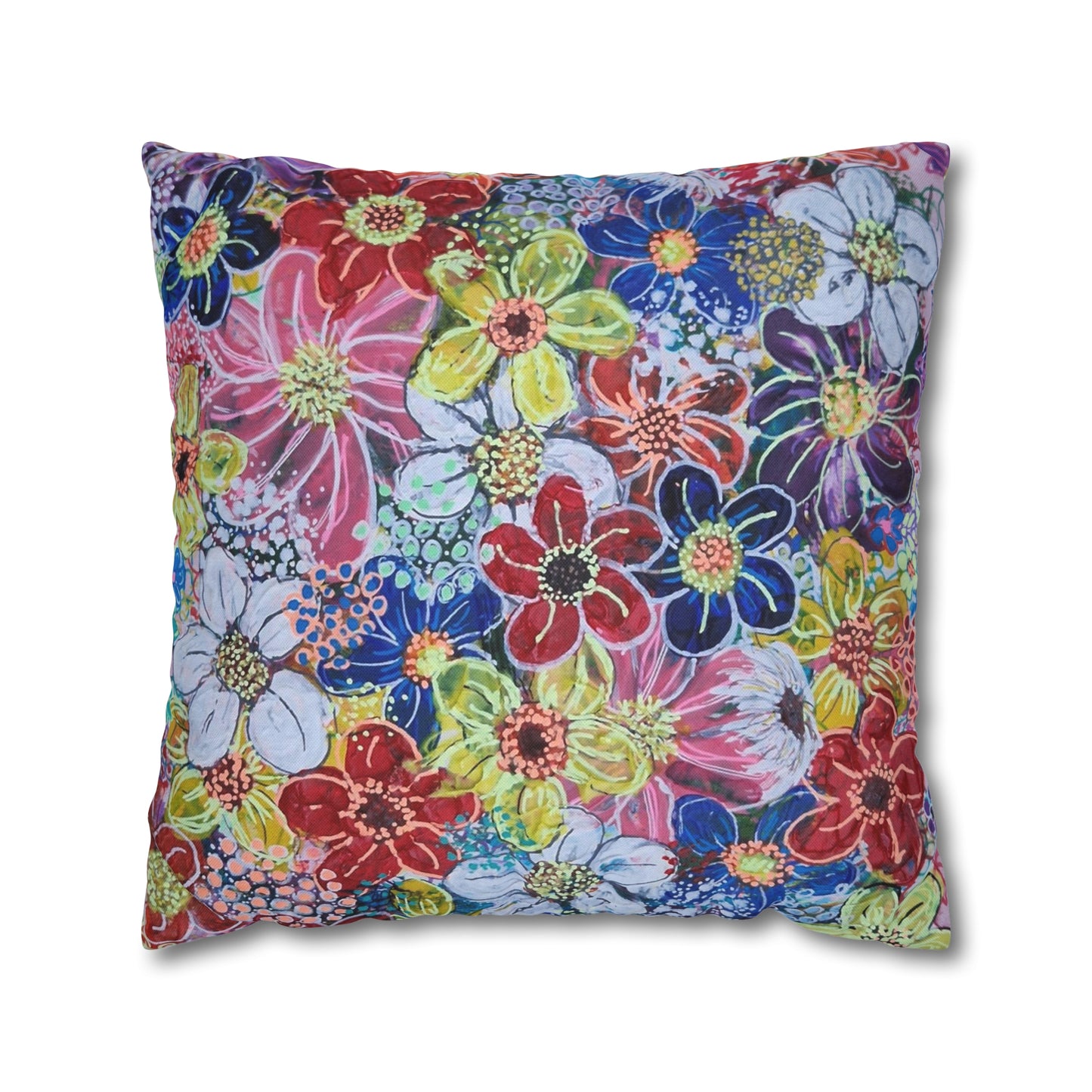 Cushion Pillow Case - No. 240 - Multicoloured Flowers on Pink