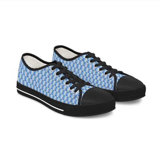 Women's Low Top Sneakers, Black Soles, No. 140 - Thin Blue Line - Pattern -  By Irish Artist Fiona de Lacy