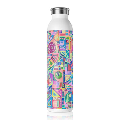 Slim Water Bottle - No. 258 Multicoloured Abstract -  By Irish Artist Fiona de Lacy