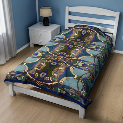Velveteen Plush Blanket - No. 219 A 'Crossroads' - Navy Trim