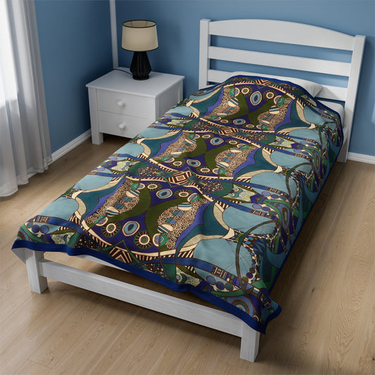 Velveteen Plush Blanket - No. 219 A 'Crossroads' - Navy Trim