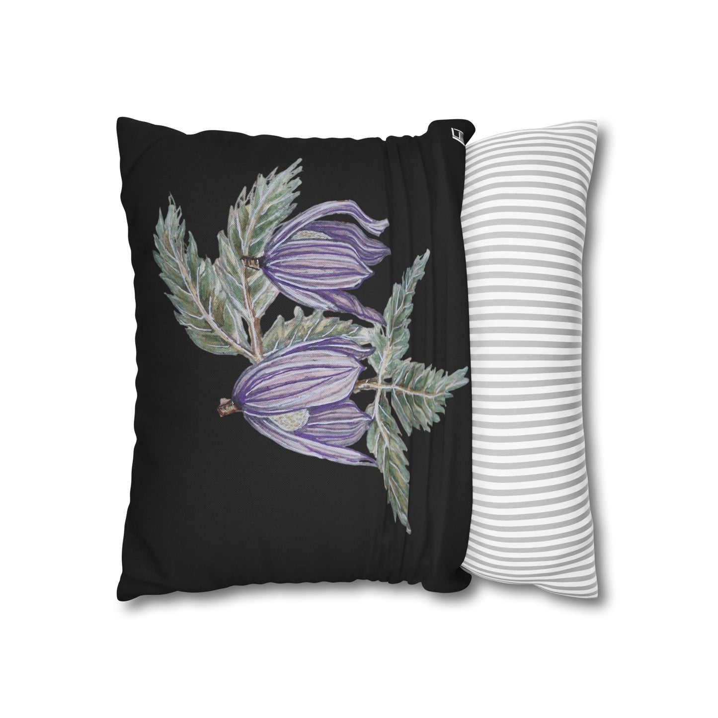 Cushion Pillow Case - No. 270 - Purple Drop Flowers on Black