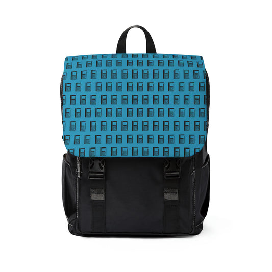 Casual Shoulder Backpack,  No. 000 - Artists Logo on Turquoise -  By Irish Artist Fiona de Lacy