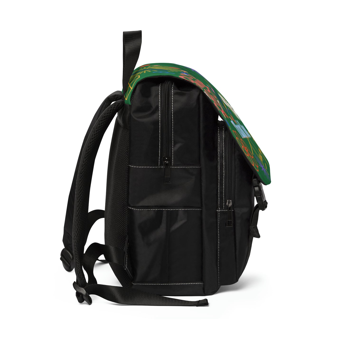 Casual Shoulder Backpack,  No. 312 - 'Thank You' on Green - By Irish Artist Fiona de Lacy