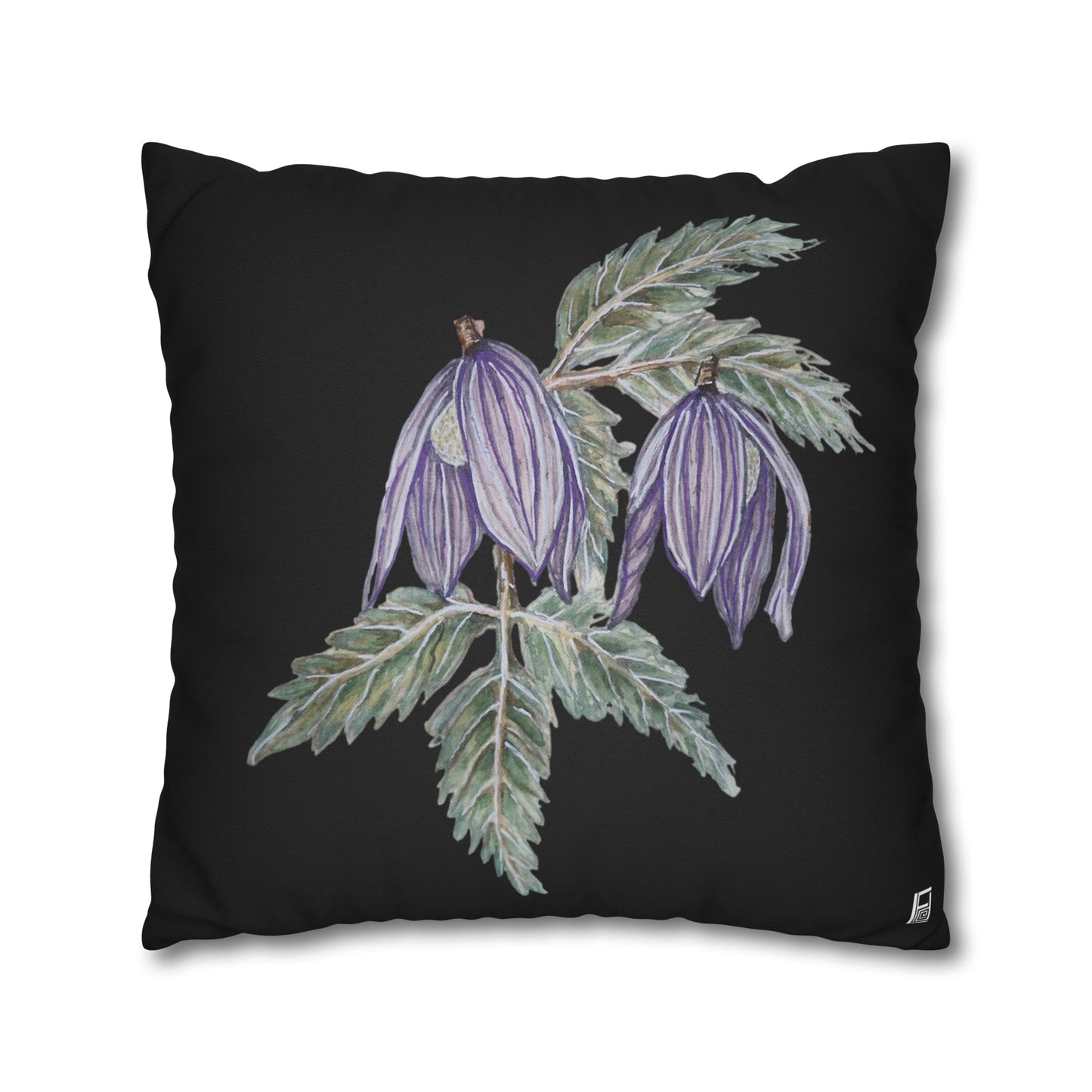 Cushion Pillow Case - No. 270 - Purple Drop Flowers on Black