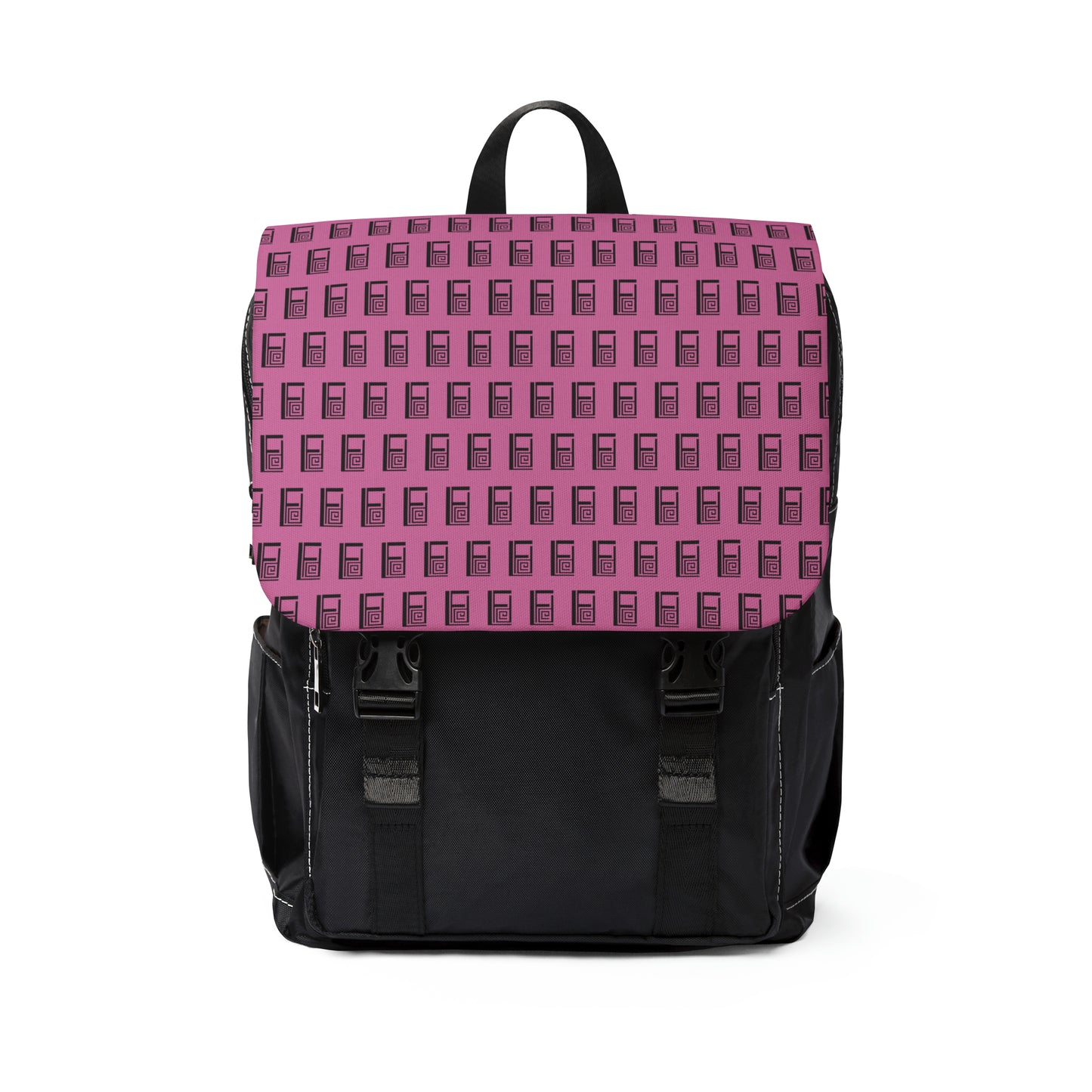 Casual Shoulder Backpack,  No. 000 - Artists Logo on Pink -  By Irish Artist Fiona de Lacy