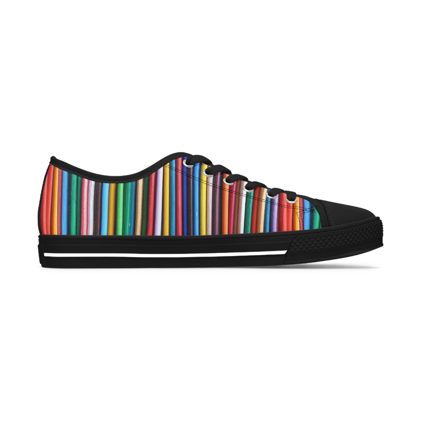 Women's Low Top Sneakers, Black Sole - No. 307 - Multicoloured Lines - By Irish Artist Fiona de Lacy