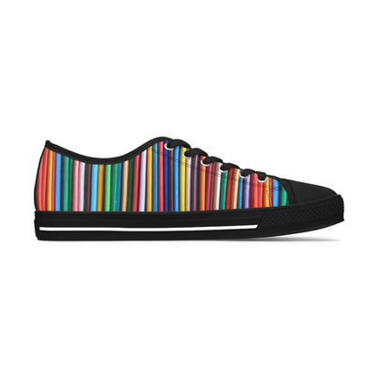 Women's Low Top Sneakers, Black Sole - No. 307 - Multicoloured Lines - By Irish Artist Fiona de Lacy