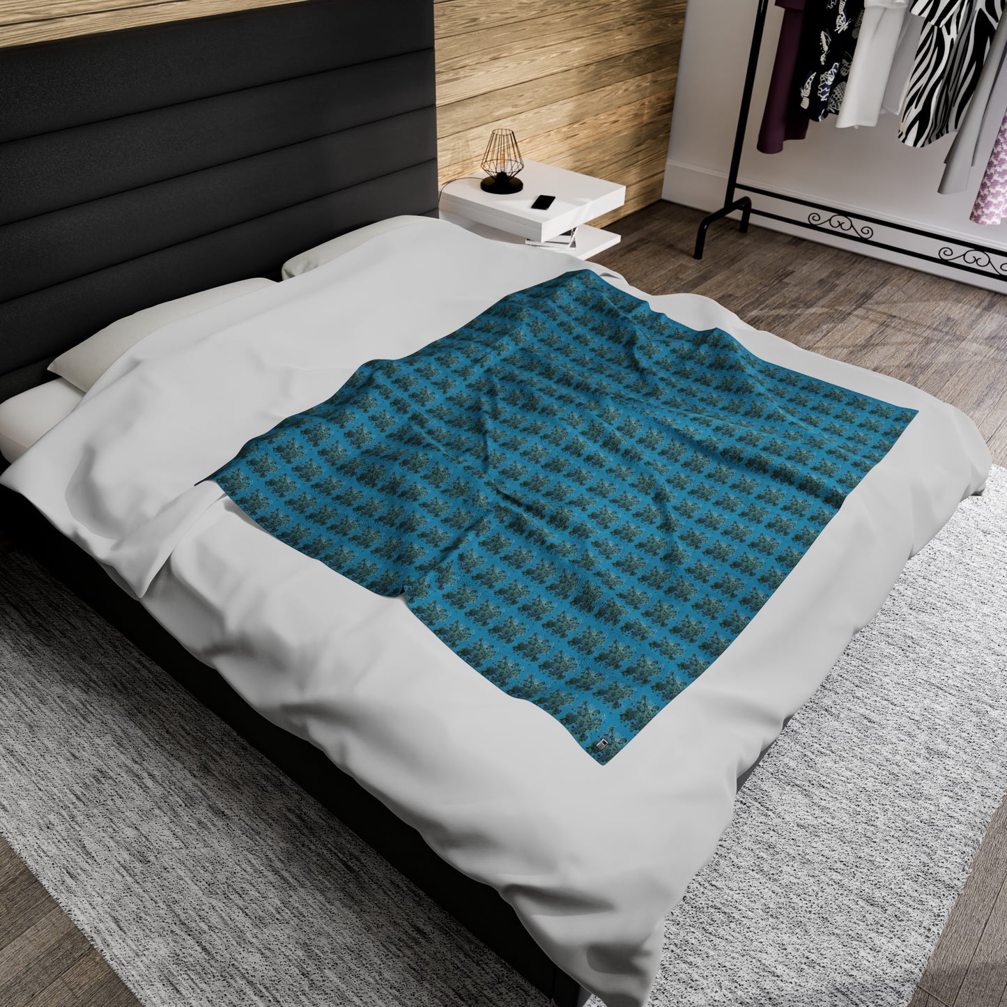 Velveteen Plush Blanket -  No.146 - 'Bird of Paradise' - on Turquoise
