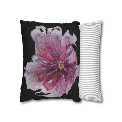 Cushion Pillow Case - No 269 Pink / Purple Flower on Black