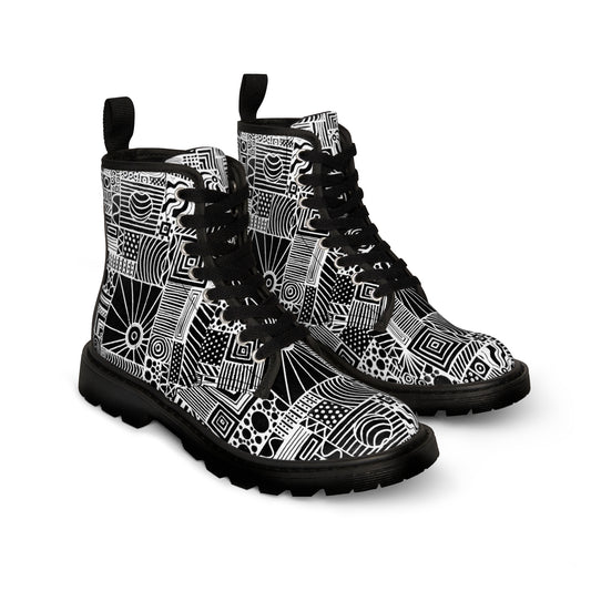 Women's Canvas Boots - No 252 - Black & White