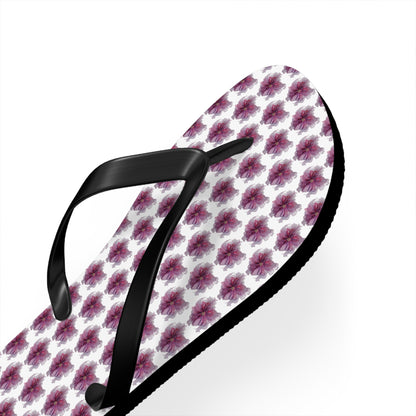 Flip Flops - No. 269 - Purple Pink Flower on White - By Irish Artist Fiona de Lacy