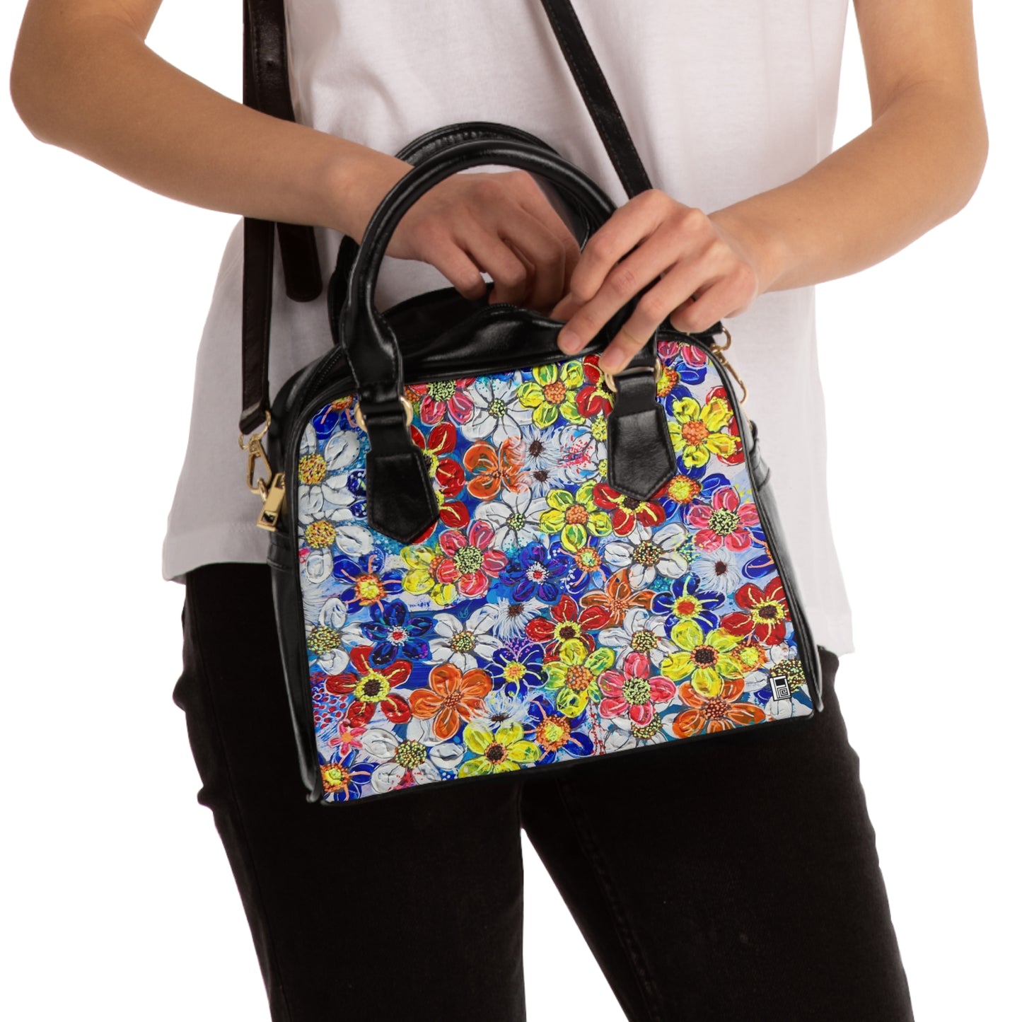 Shoulder Handbag - No. 240 - Flowers on Purple