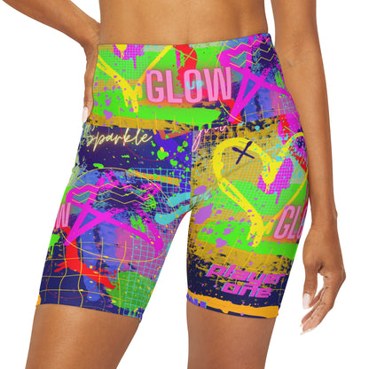 High Waisted Yoga Shorts - No. 232 - Graffiti - 'Glow