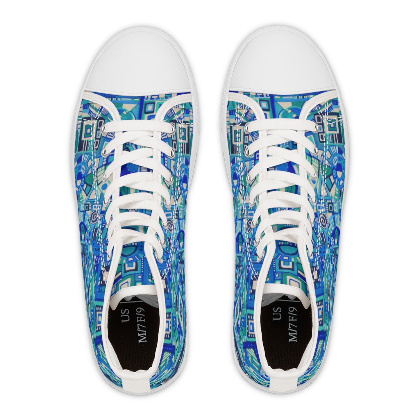 Women's High Top Sneakers - No. 262 - Blue Geometric - By Irish Artist Fiona de Lacy