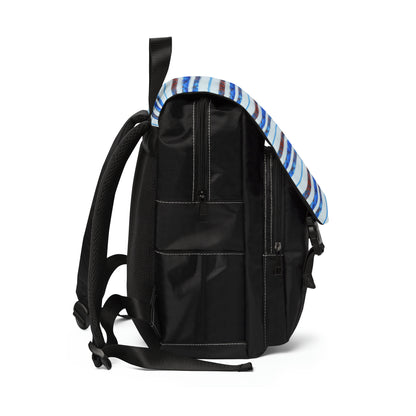 Casual Shoulder Backpack,  No. 140 'Thin Blue Line' - By Irish Artist Fiona de Lacy - Blue, red, Silver