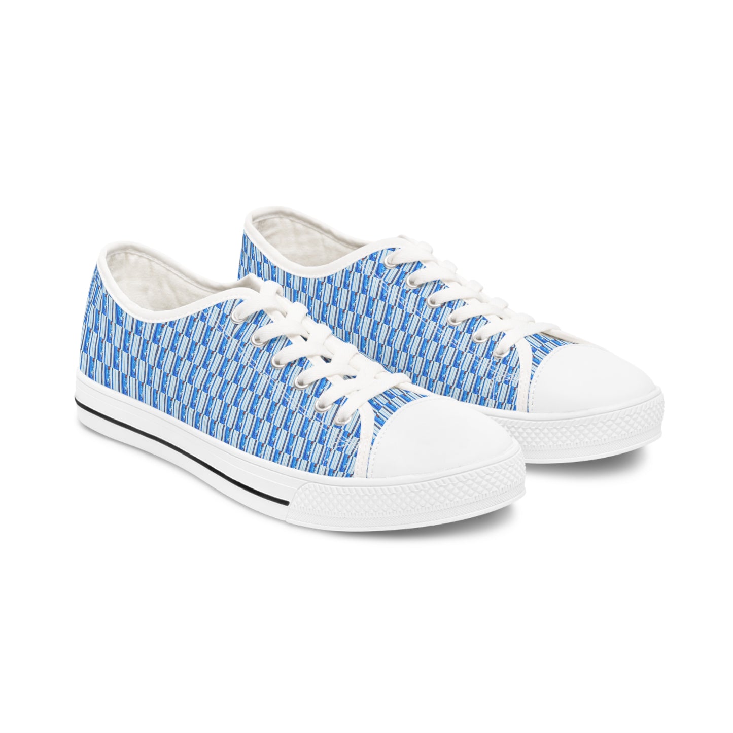 Women's Low Top Sneakers, Black Soles, No. 140 - Thin Blue Line - Pattern -  By Irish Artist Fiona de Lacy