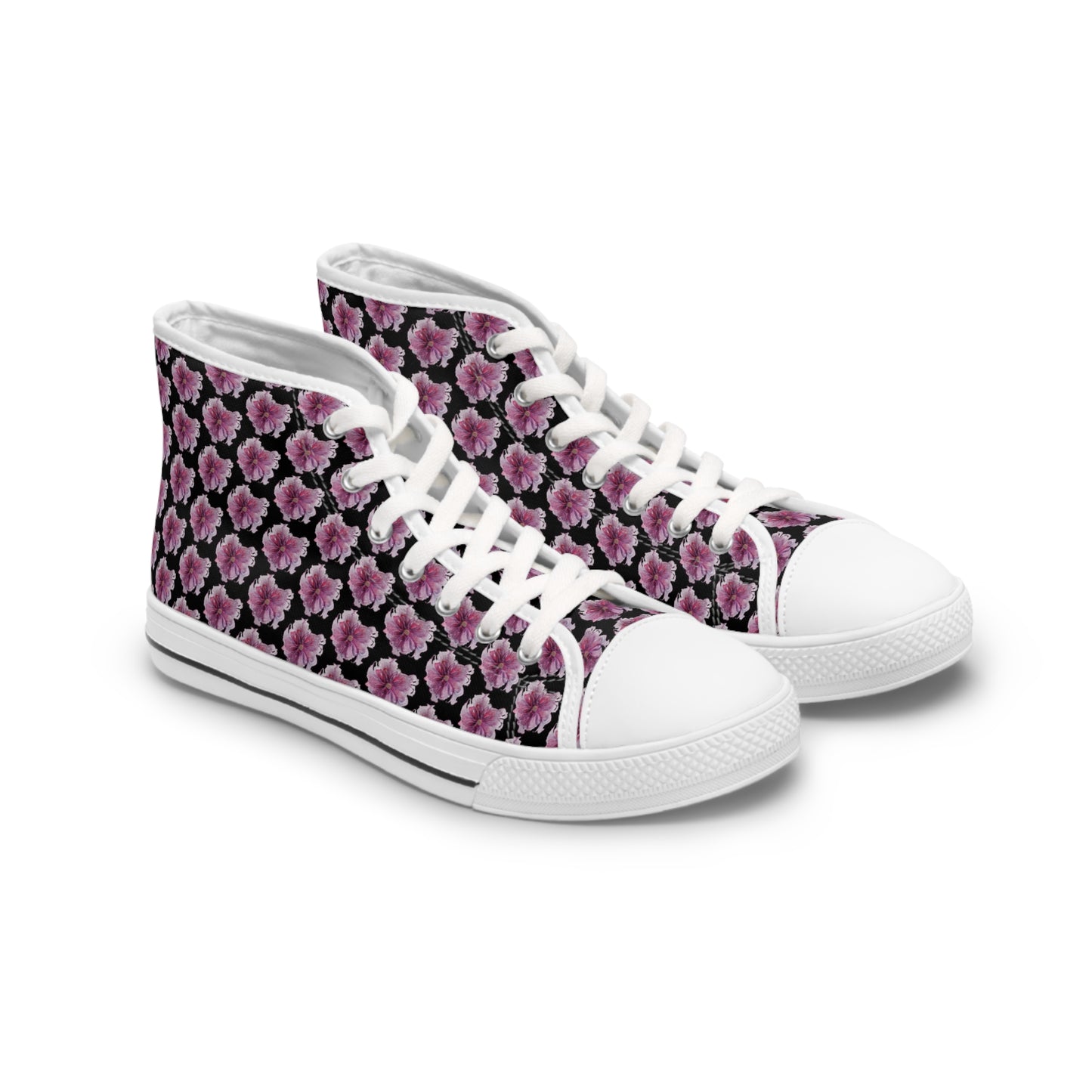 Women's High Top Sneakers - No. 269 Large Purple / Pink Flower - By Irish Artist Fiona de Lacy