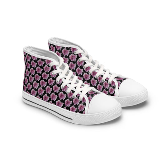 Women's High Top Sneakers - No. 269 Large Purple / Pink Flower - By Irish Artist Fiona de Lacy