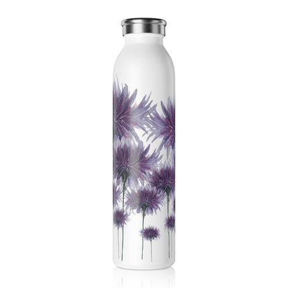 Slim Water Bottle - No. 268 - Large Purple Flower - By Irish Artist Fiona de Lacy