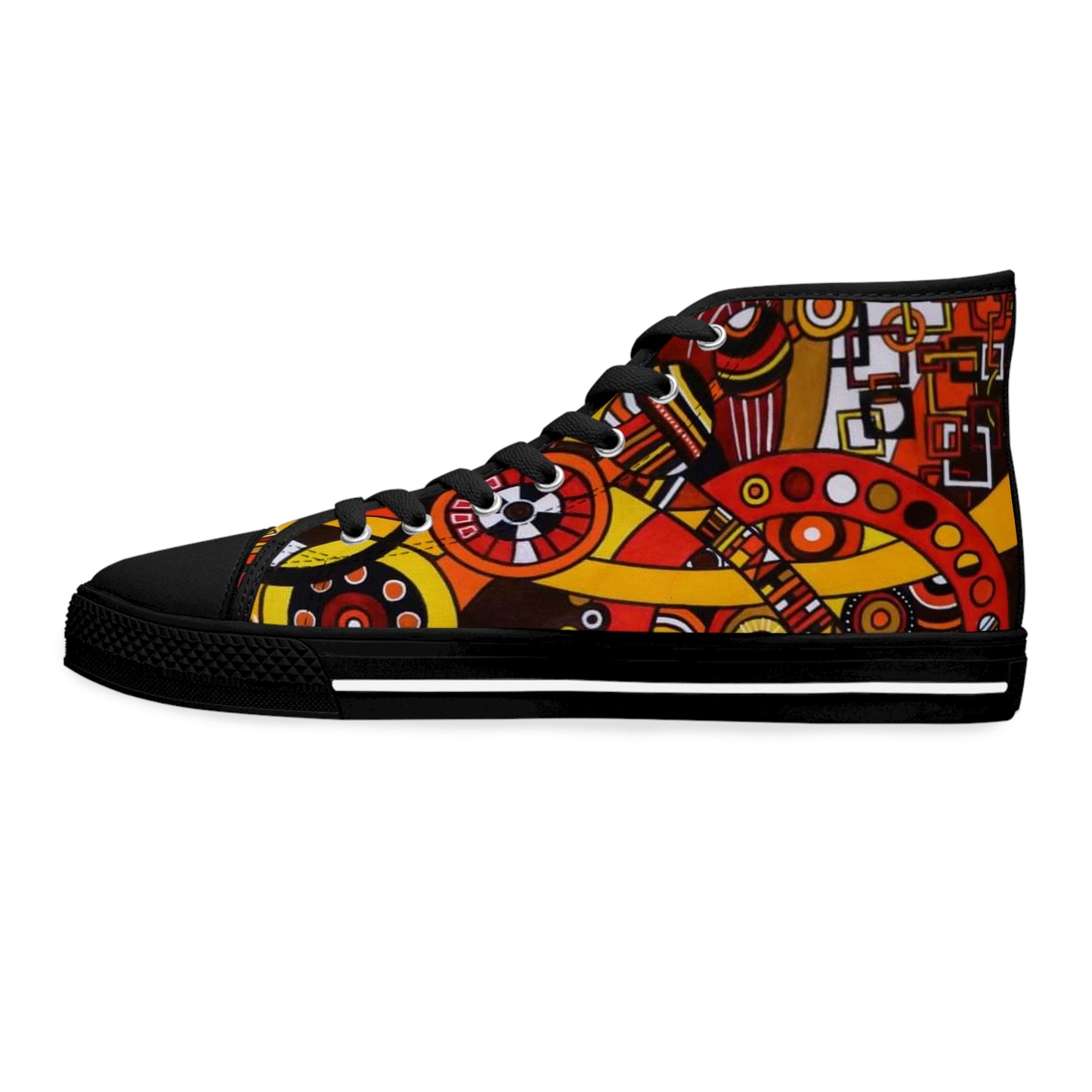 Women's High Top Sneakers - No. 222 - 'Clockworks' - By Irish Artist Fiona de Lacy - Orange, Red, Black,Yellow