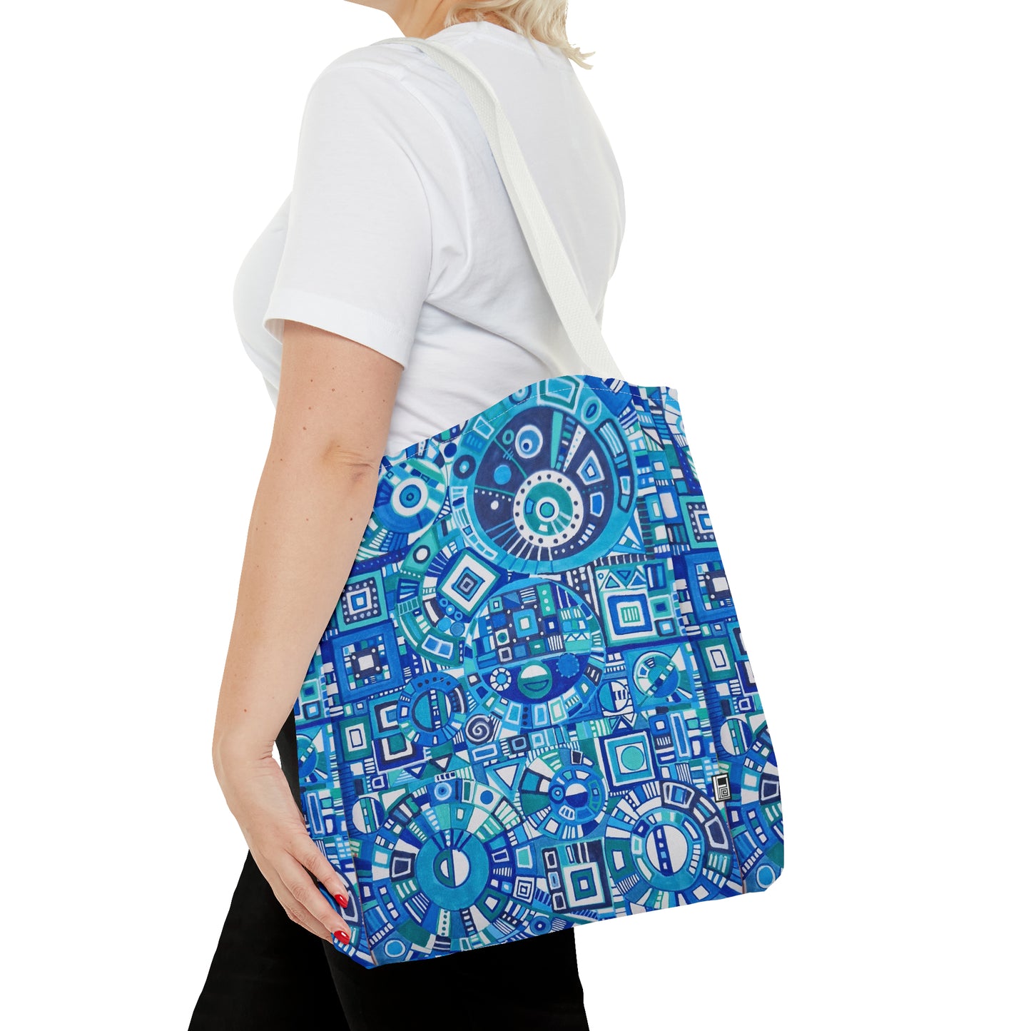 Tote Bag  - No. 262 Geometric Blue - By Irish Artist Fiona de Lacy