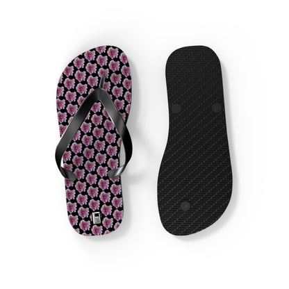 Flip Flops - No. 269 - Purple Pink Flower on Black - By Irish Artist Fiona de Lacy