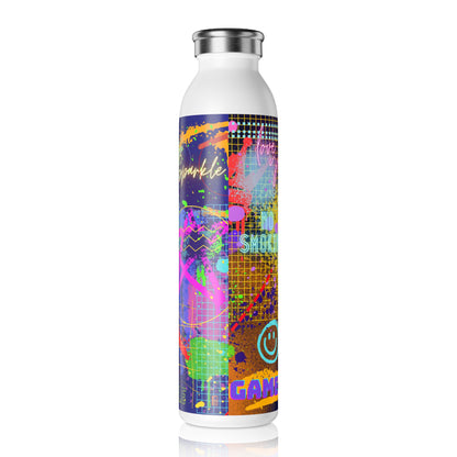 Slim Water Bottle - No. 232 - Multicoloured Graffiti 'Glow' - By Irish Artist Fiona de Lacy