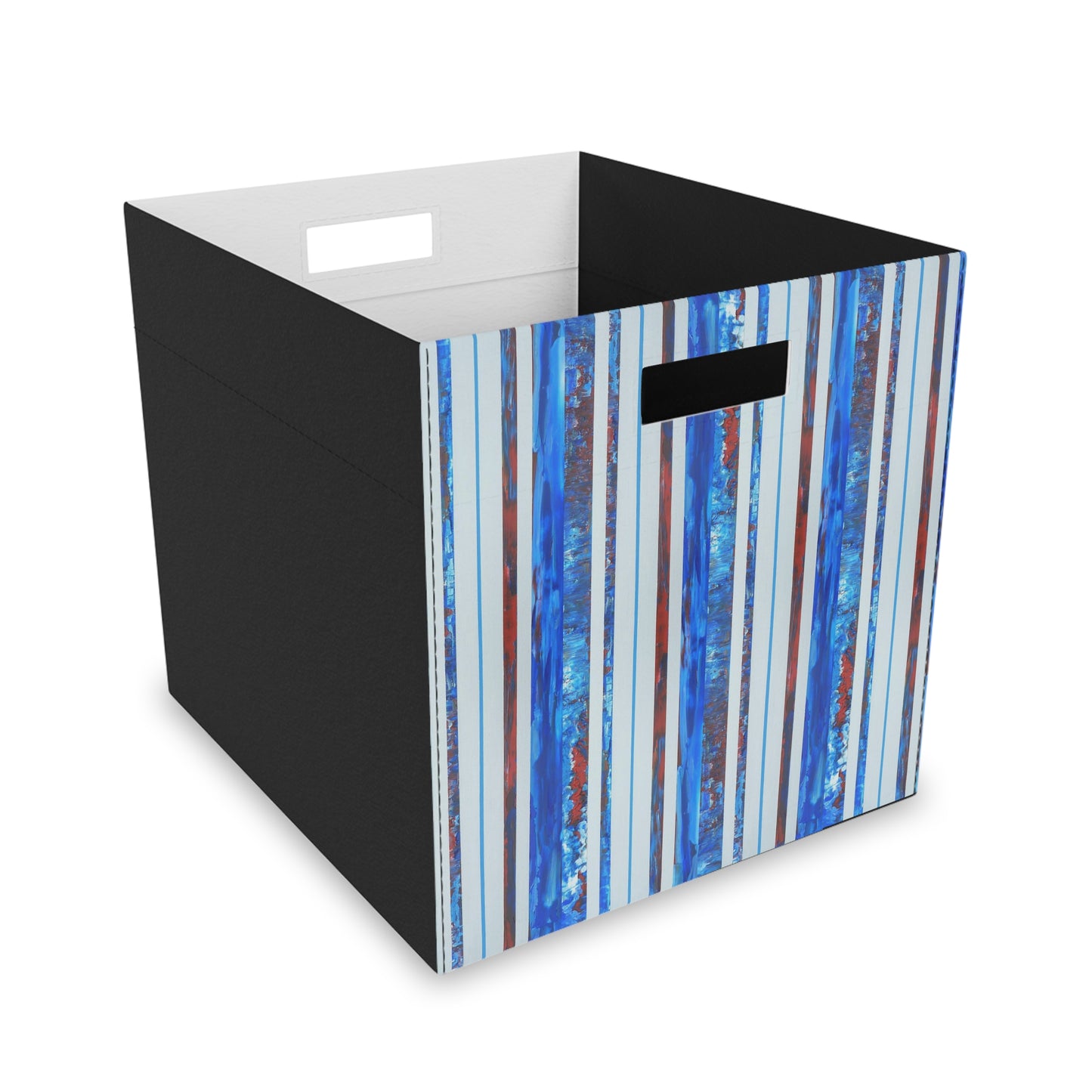 Felt Storage Box - No. 140 'Thin Blue Line' - By Irish Artist Fiona de Lacy - Blue, Silver, Red