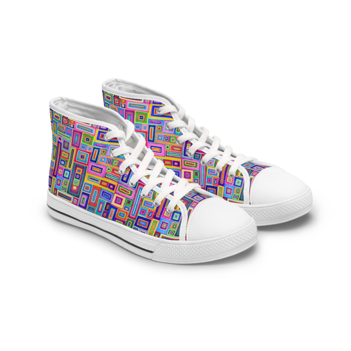 Women's High Top Sneakers - No. 264 - Light Multicoloured Rectangles - By Irish Artist Fiona de Lacy