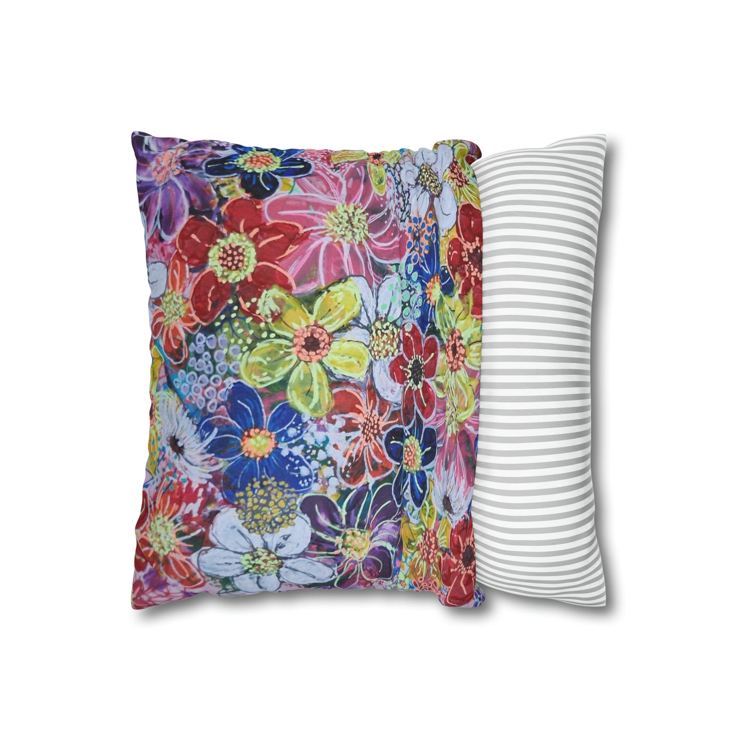 Cushion Pillow Case - No. 241 - Multicoloured Flowers on Pink